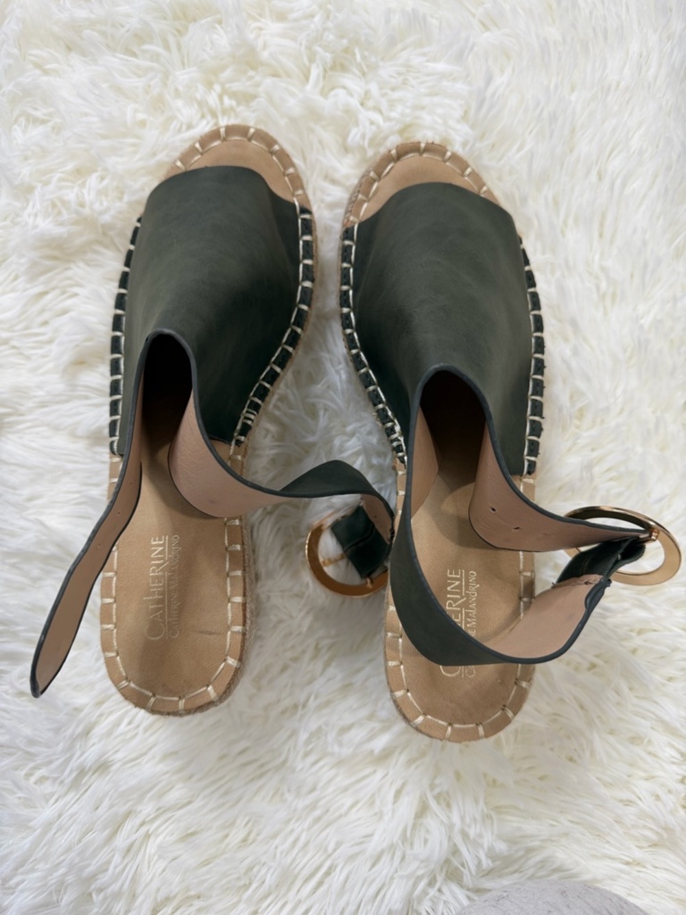Catherine Malandrino Olive Green Espadrille Wedge Sandals Size 9 Preppy Travel - Picture 8 of 12